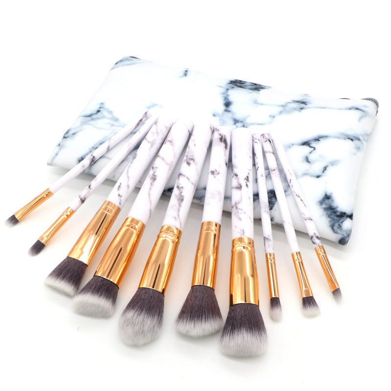 White Marble Makeup Brush Collection - 10 brushes for face, eyes and lips Bag + Brushes