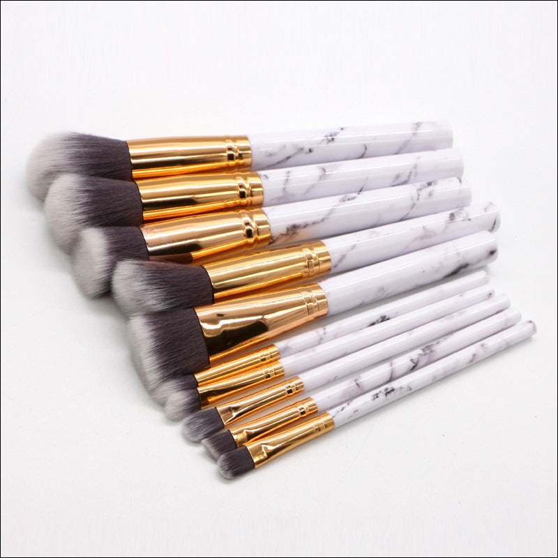White Marble Makeup Brush Collection - 10 brushes for face, eyes and lips Bag + Brushes