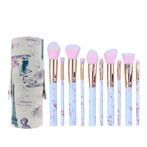 Barrel Pink Marble Makeup Brush Collection - 10 brushes for face  eyes and lips