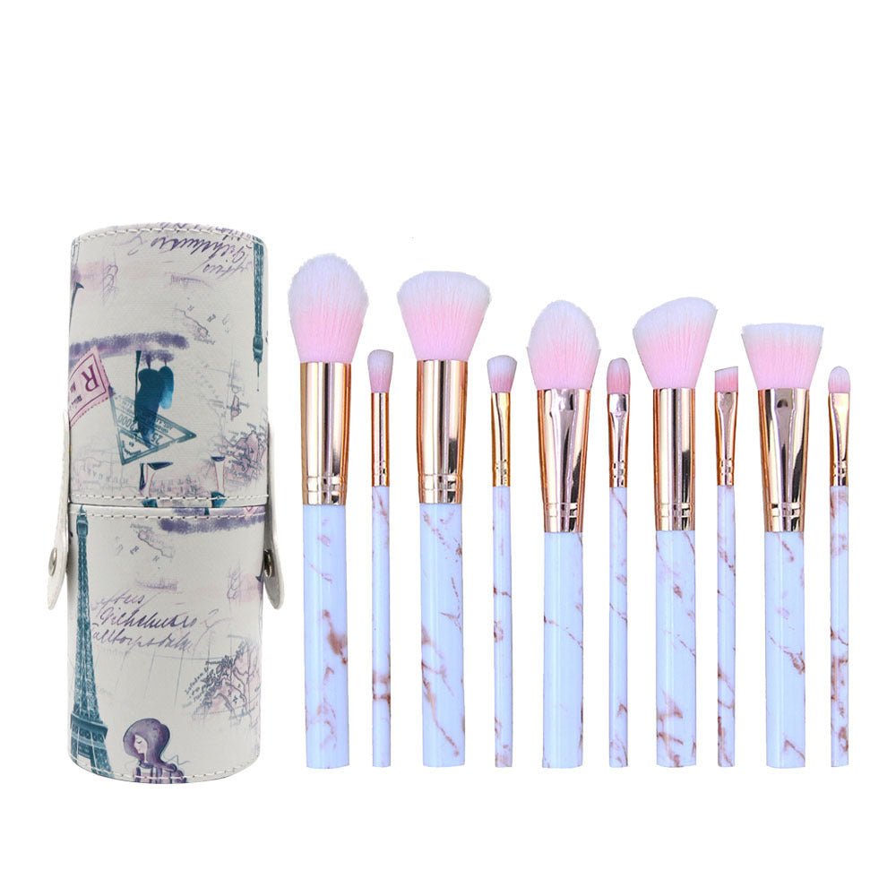 Barrel Pink Marble Makeup Brush Collection - 10 brushes for face  eyes and lips