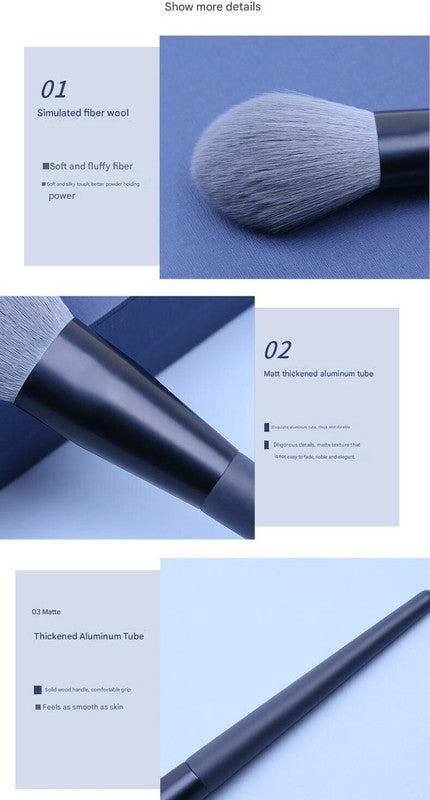 Blue Professional 12 Piece Makeup Brush Kit - Soft Synthetic Brushes for Face & Eyes