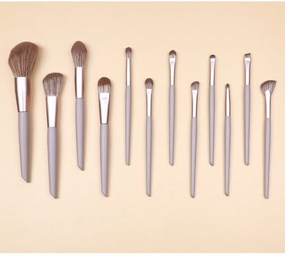 Brown Professional 12 Piece Makeup Brush Kit - Soft Synthetic Brushes for Face & Eyes