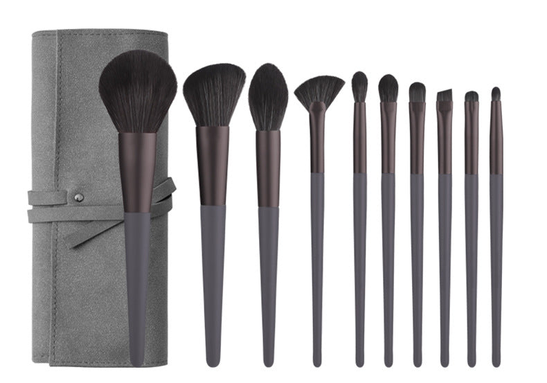 Modern Gray (Brush + Bag) 10 Piece Face Eye Makeup Brush Set