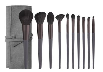 Modern Gray (Brush + Bag) 10 Piece Face Eye Makeup Brush Set