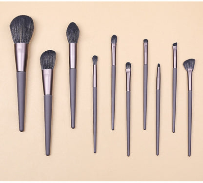 Modern Gray (Brush + Bag) 10 Piece Face Eye Makeup Brush Set