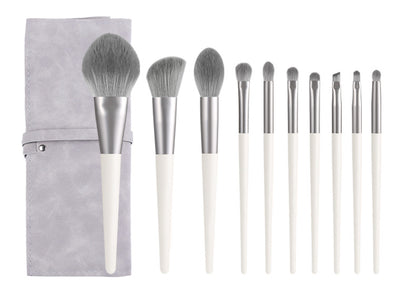 Silver Gray (Brush + Bag) 10 Piece Face Eye Makeup Brush Set - Premium Makeup Blending Brushes