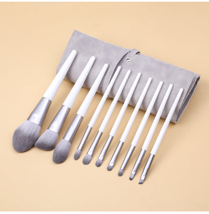 Silver Gray (Brush + Bag) 10 Piece Face Eye Makeup Brush Set - Premium Makeup Blending Brushes