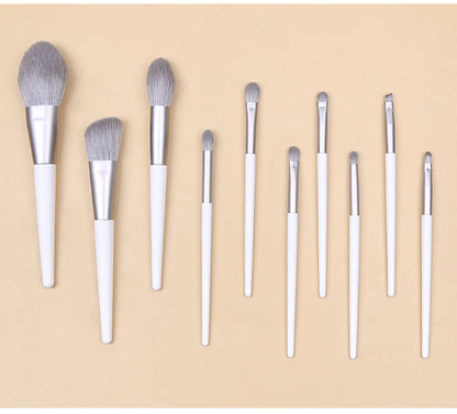 Silver Gray (Brush + Bag) 10 Piece Face Eye Makeup Brush Set - Premium Makeup Blending Brushes
