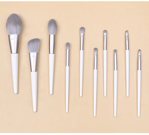 Silver Gray (Brush + Bucket) 10 Piece Face Eye Makeup Brush Set - Premium Makeup Blending Brushes