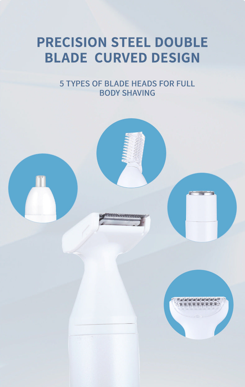 White 5-in-1 Electric Shaver for Women - Versatile Hair Remover for Face & Body