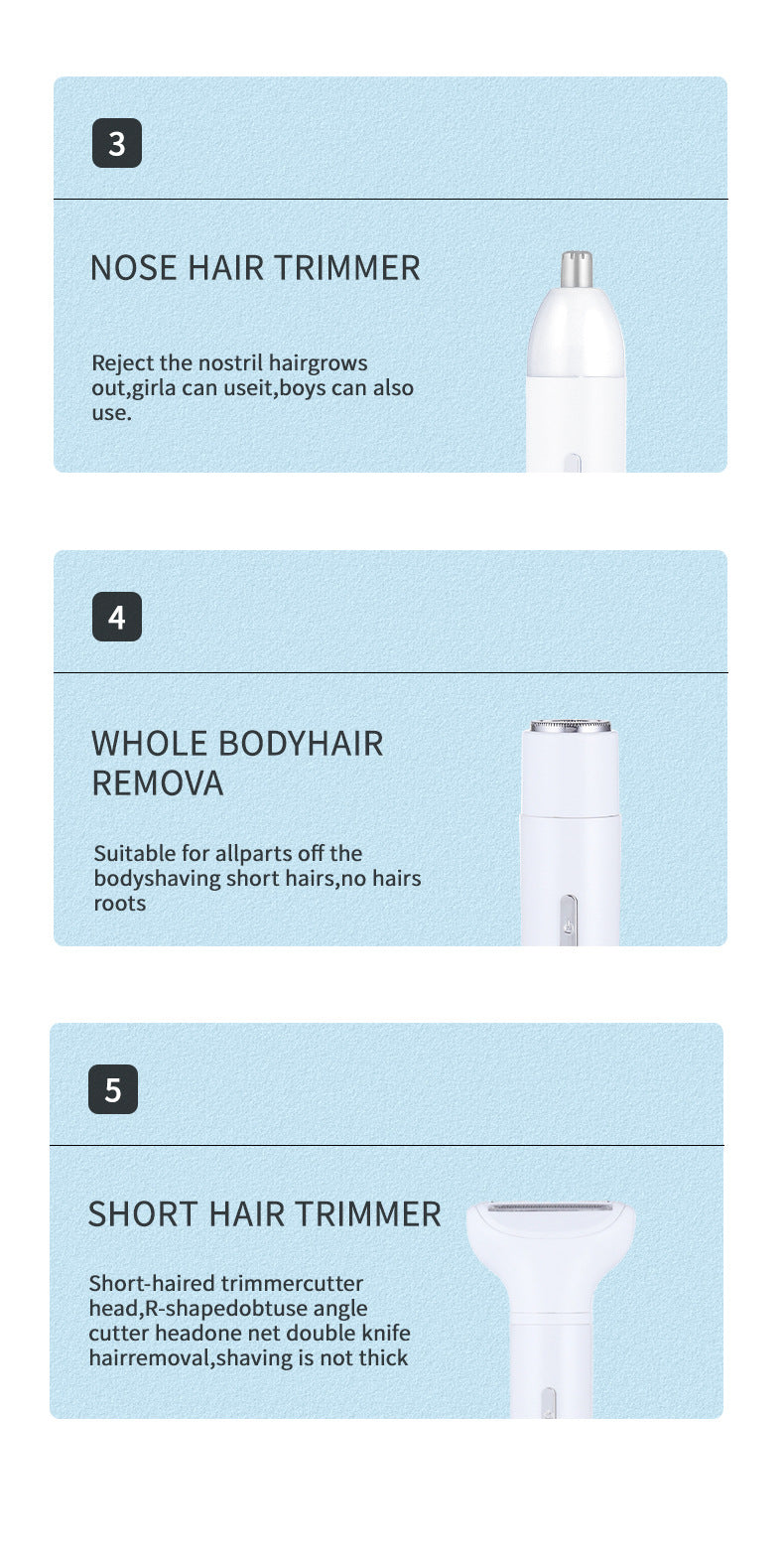 White 5-in-1 Electric Shaver for Women - Versatile Hair Remover for Face & Body