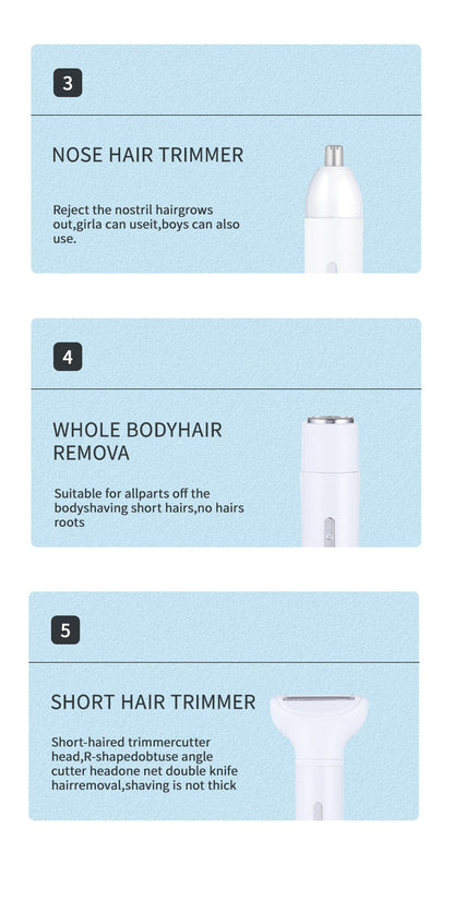 White 5-in-1 Electric Shaver for Women - Versatile Hair Remover for Face & Body