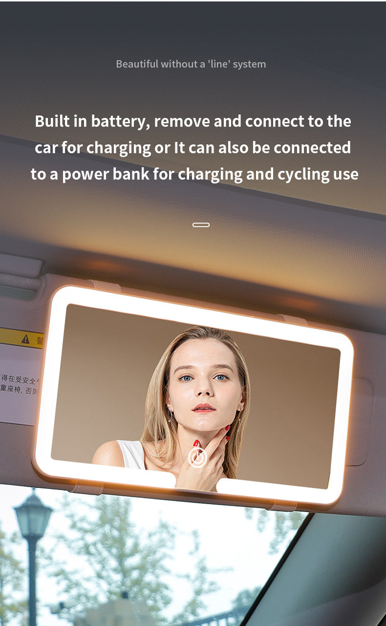 Black double button Car Sun Visor Makeup Mirror with LED Light - Tri-Color, Touch Control