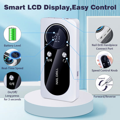 Purple Professional 45000RPM Rechargeable Nail Drill - Portable Electric Nail File for Manicure & Pedicure