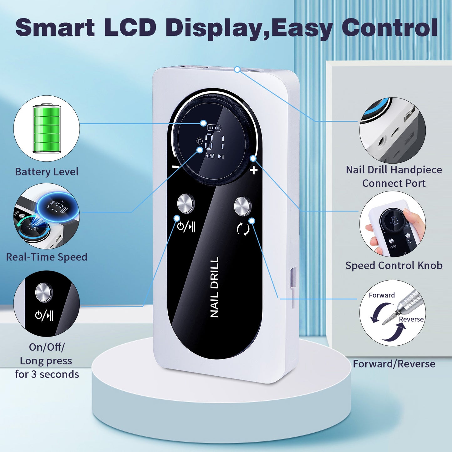 Pink High Speed Portable Nail Drill Set - Electric Nail File Set with 6 Nail Drill Bits