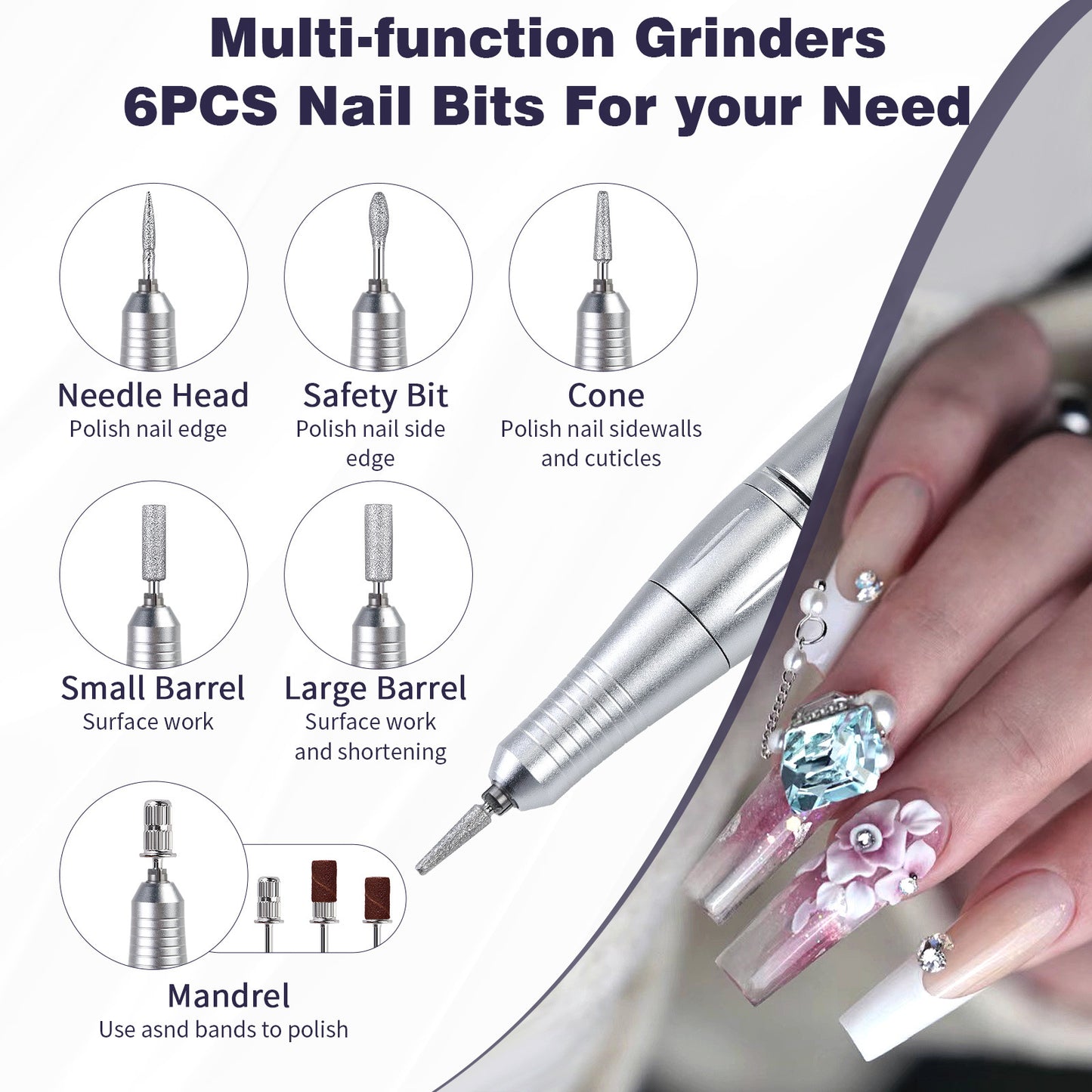 Purple High Speed Portable Nail Drill Set - Electric Nail File Set with 6 Nail Drill Bits