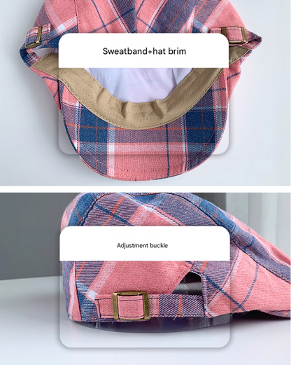 2-PCS Black Lightweight Checkered Flat Cap - Adjustable Retro Driver Hat for Men & Women