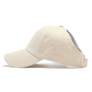 Beige Stylish Ponytail Opening Baseball Cap - Have a Nice Day" Embroidery"