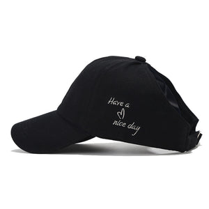 Black Stylish Ponytail Opening Baseball Cap - Have a Nice Day" Embroidery"
