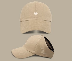 Khaki Stylish Ponytail Opening Baseball Cap - Have a Nice Day" Embroidery"