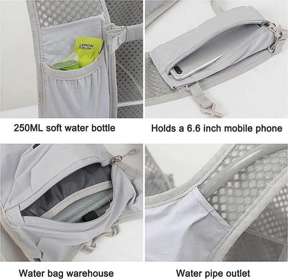 Grey Lightweight Hydration Vest Pack - Breathable Running & Cycling Backpack