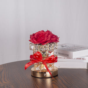 Red Rose LED Crystal Flower Table Lamp - USB Rechargeable Touch Control Night Light