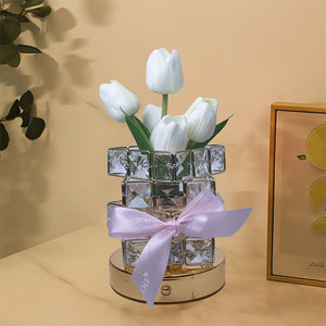 White tulips LED Crystal Flower Table Lamp - USB Rechargeable Touch Control Night Light