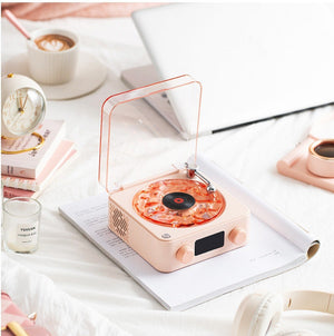 Pink Waves Retro Bluetooth Speaker Clock with Ambient Light Projector