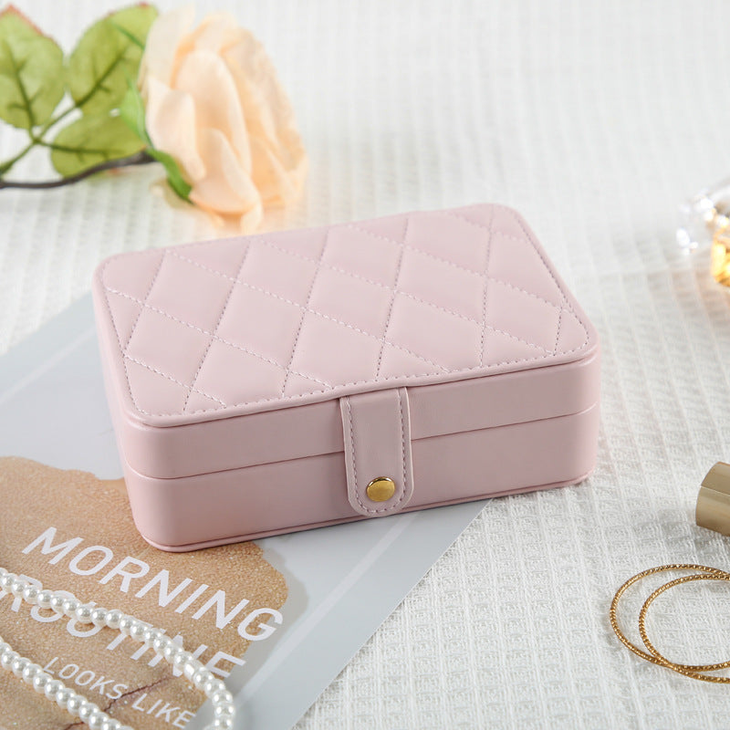 Pink Elegant Quilted PU Leather Jewelry Box - Portable Organizer for Travel & Home