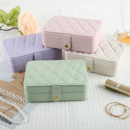 Purple Elegant Quilted PU Leather Jewelry Box - Portable Organizer for Travel & Home