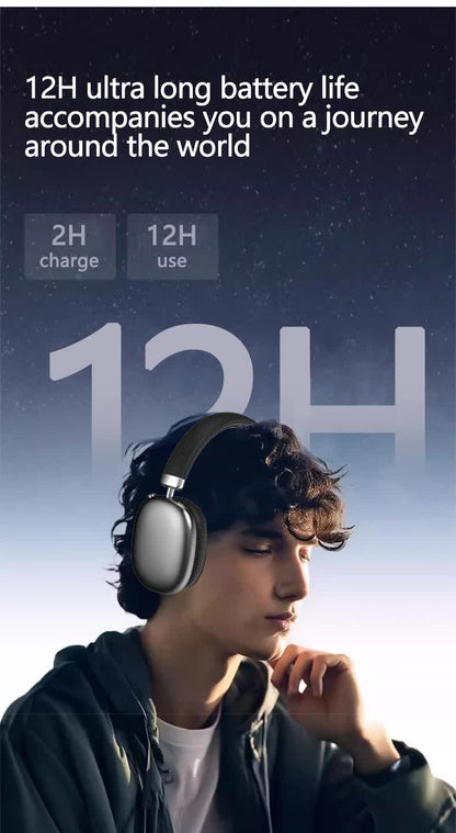 Silver Comfortable Over-Ear Headphones - Hi-Fi Sound, Long Battery, Swivel Control