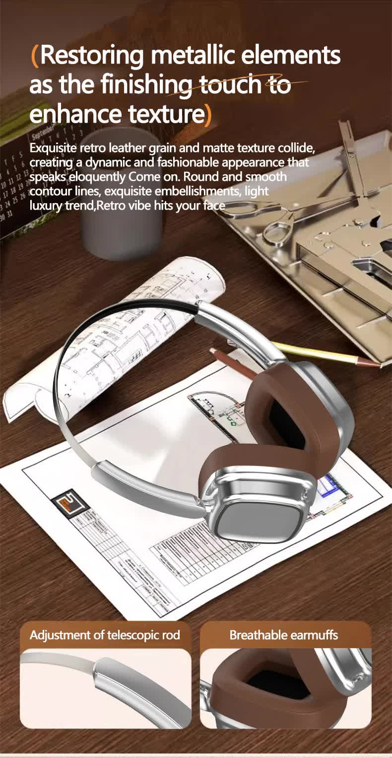 Silver And Brown Compact Retro Headphones - Wireless Bluetooth, Deep Bass, Immersive Sound