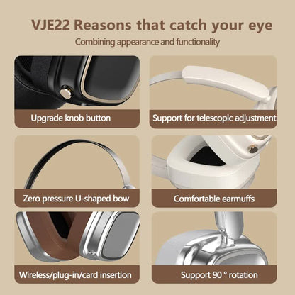 Silver And Brown Compact Retro Headphones - Wireless Bluetooth, Deep Bass, Immersive Sound