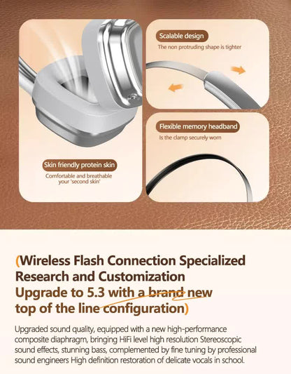 Silver Compact Retro Headphones - Wireless Bluetooth, Deep Bass, Immersive Sound