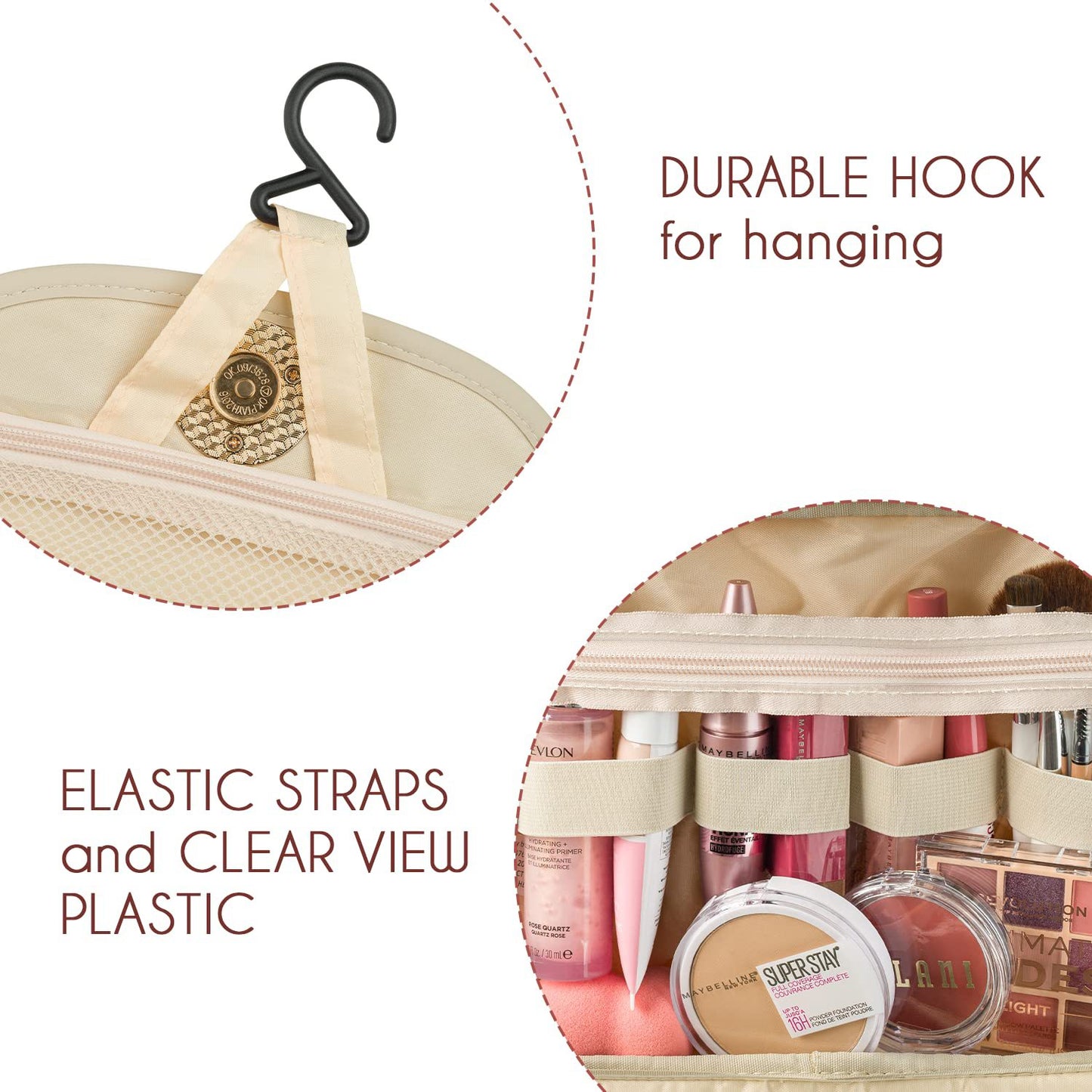 Pink Stylish Travel Makeup Organizer Bag with Hanging Hook