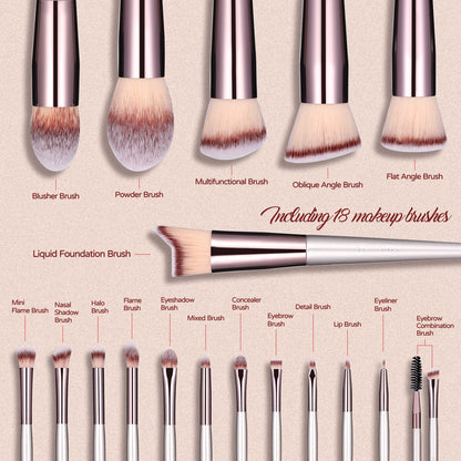 Beige 18-Piece Makeup Brush Set - Professional