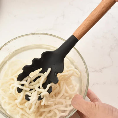 Black And Brown 12-Piece Silicone Kitchen Utensil Set - Non-Stick Food-Grade Silicone Cooking Tools with Wooden Handles and Holder