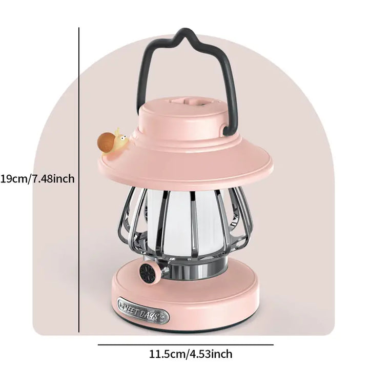 Purple Retro Snail Night Light - Portable Rechargeable Camping Lantern with Hook, 3-Color Dimming