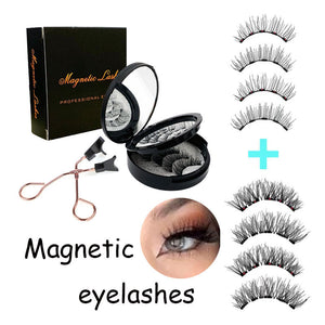 Style 2 Black Magnetic False Eyelashes Kit - 3 Pairs with Applicator Clip and Mirror Case