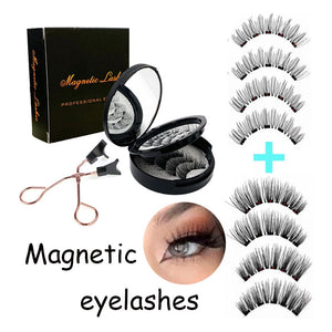 Style 4 Black Magnetic False Eyelashes Kit - 3 Pairs with Applicator Clip and Mirror Case