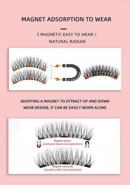 Style 4 Black Magnetic False Eyelashes Kit - 3 Pairs with Applicator Clip and Mirror Case