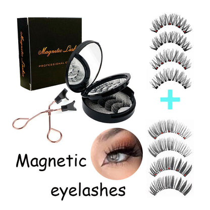 Style 5 Black Magnetic False Eyelashes Kit - 3 Pairs with Applicator Clip and Mirror Case