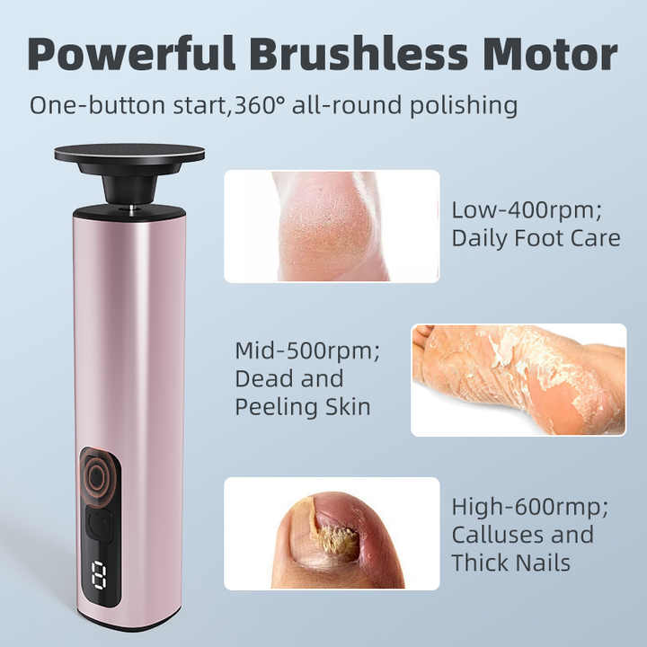 Rose Glod Rechargeable Electric Foot File with 9 Speed Settings - Callus Remover for Smooth Feet