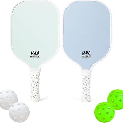 Light Blue Fiberglass Pickleball Paddle - Lightweight 215g with Anti-Slip TPU Grip for Outdoor Sports