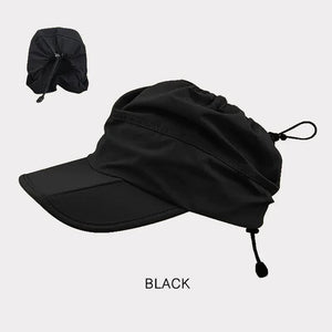 Black Foldable Quick-Dry Summer Sports Visor Hat UPF 50+ Adjustable Outdoor Sun Cap