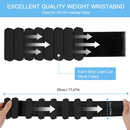 Black Adjustable Silicone Wrist & Ankle Weights - 2lb Pair (900g) | Comfortable Fitness Resistance Bands for Workout, Running, Training