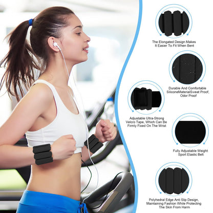 Black Adjustable Silicone Wrist & Ankle Weights - 2lb Pair (900g) | Comfortable Fitness Resistance Bands for Workout, Running, Training