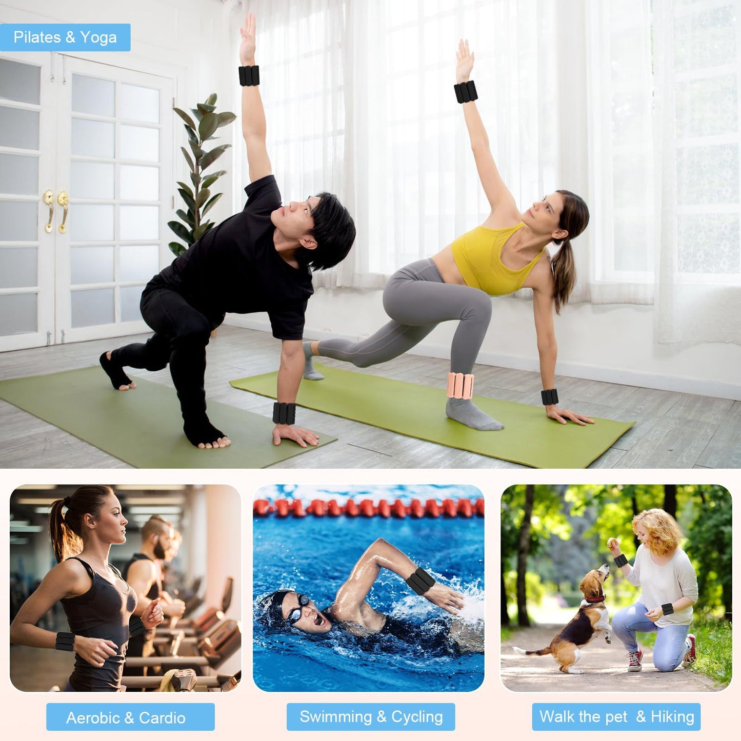 Black Adjustable Silicone Wrist & Ankle Weights - 2lb Pair (900g) | Comfortable Fitness Resistance Bands for Workout, Running, Training