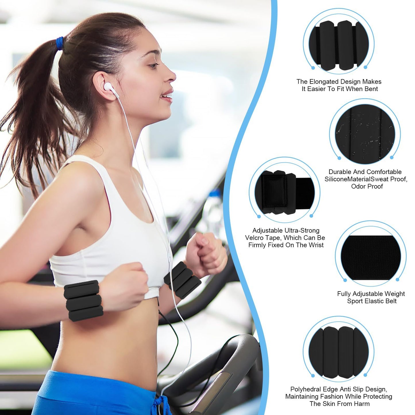 White Adjustable Silicone Wrist & Ankle Weights - 2lb Pair (900g) | Comfortable Fitness Resistance Bands for Workout, Running, Training