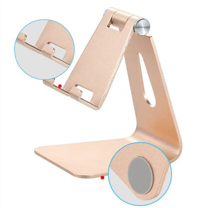 2 Pcs Black Foldable Aluminum Alloy Phone & Tablet Stand - Adjustable Portable Desktop Holder
